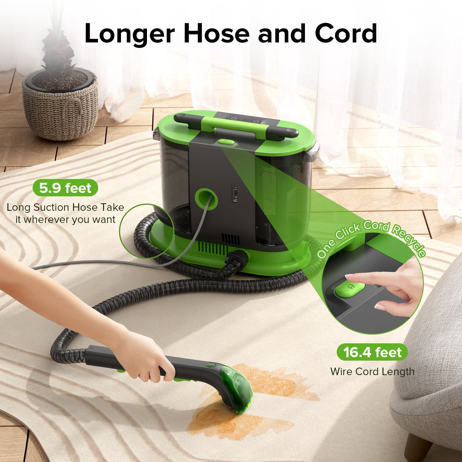 PrettyCare Portable Carpet Shampooer,Upholstery Cleaner,14Kpa Strong Suction Carpet Cleaner Machine,500W Powerful Motor