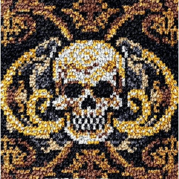 Square Latch Hook Kits Rug DIY Gold Skull Cushion Tapestry Making Crochet Hook Rug Making Kits Color Preprinted Pattern Canvas DIY Carpet Needlework Crochet Kits Home Decor 40x40cm