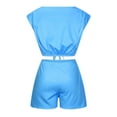 thumbnail image 6 of KIHOUT Summer Womens Shorts And Top Set,Blue Sleeveless Round Neck Top, Elastic Waist Shorts,S-2XL, 6 of 9