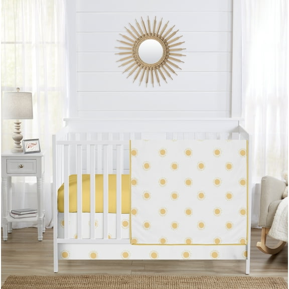 Sweet Jojo Designs Boho Sun White and Mustard Yellow Boy, Girl, Unisex/Gender Neutral Crib Bedding Set 3 Piece