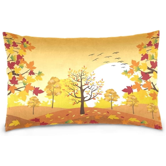 Fallen Leaves On The Grass Velvet Oblong Lumbar Plush Throw Pillow Cover/Shams Cushion Case - 20x26in - Decorative Invisible Zipper Design for Couch Sofa Pillowcase Only
