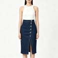 thumbnail image 6 of Zynoxe Womens Plus Size Jean Skirts Trendy High Waist Hidden Side Split Under Button Placket Bodycon Skirts Stretch Washed Midi Skirts Dark Blue S, 6 of 9