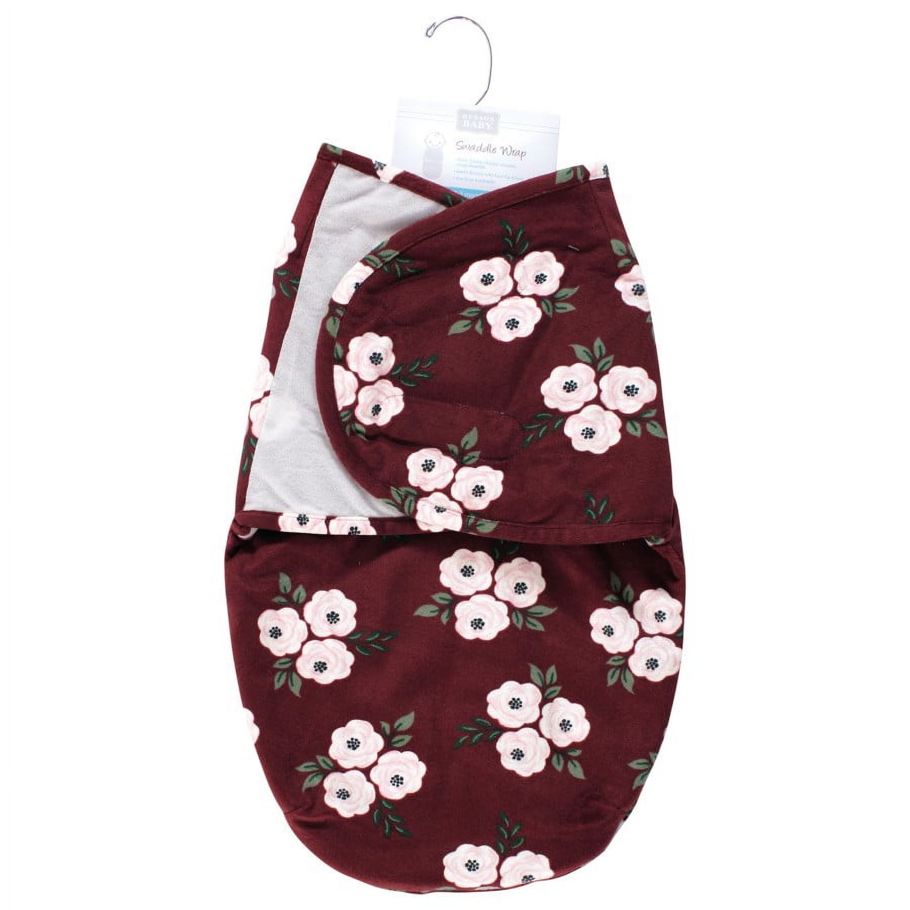 Hudson Baby Infant Girl Plush Faux Fur Swaddle Wrap, Burgundy Floral, 0-3 Months
