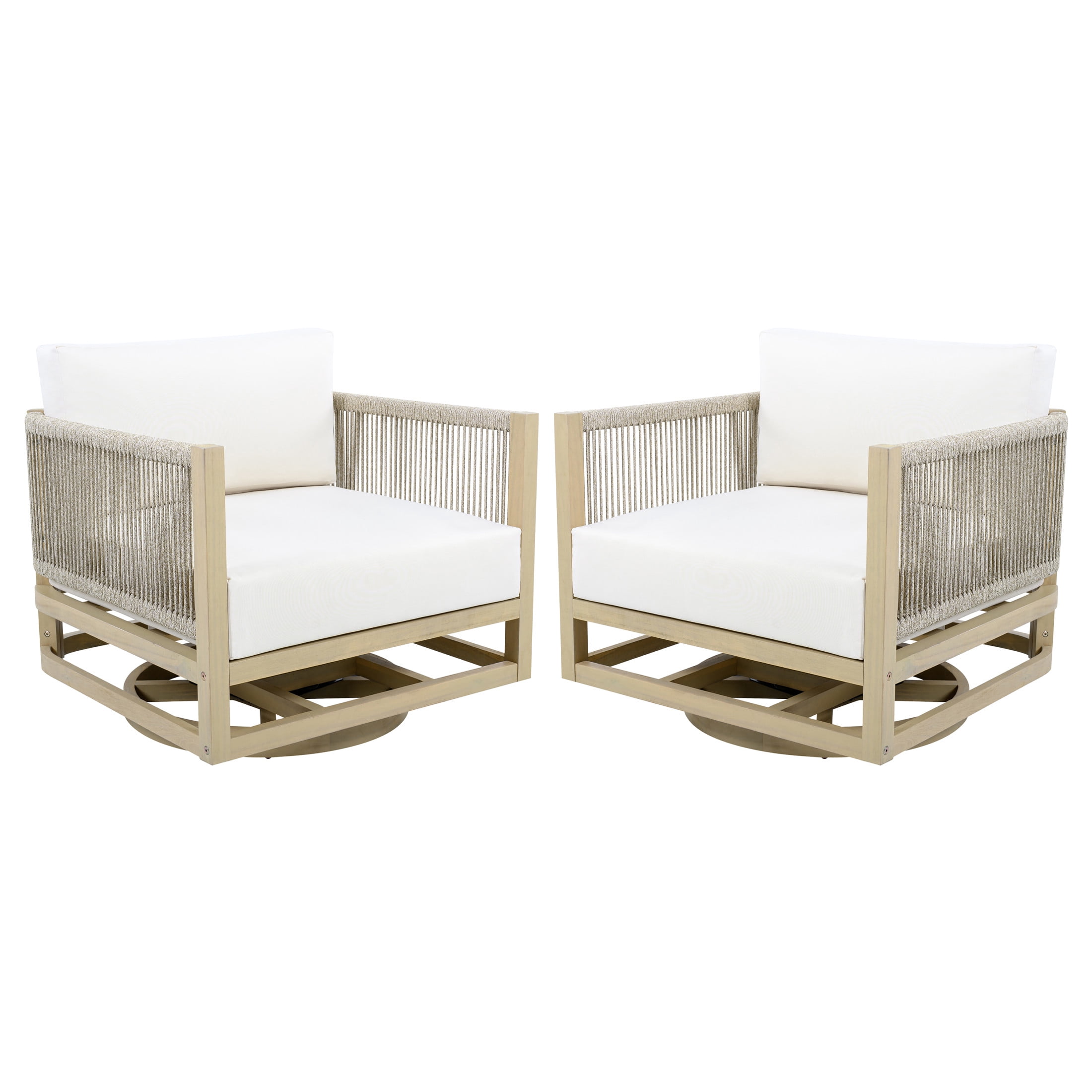 Christopher Knight Home Set of 2 Outdoor Swivel Chair with Water-Resistant Cushion, Teak and Cream