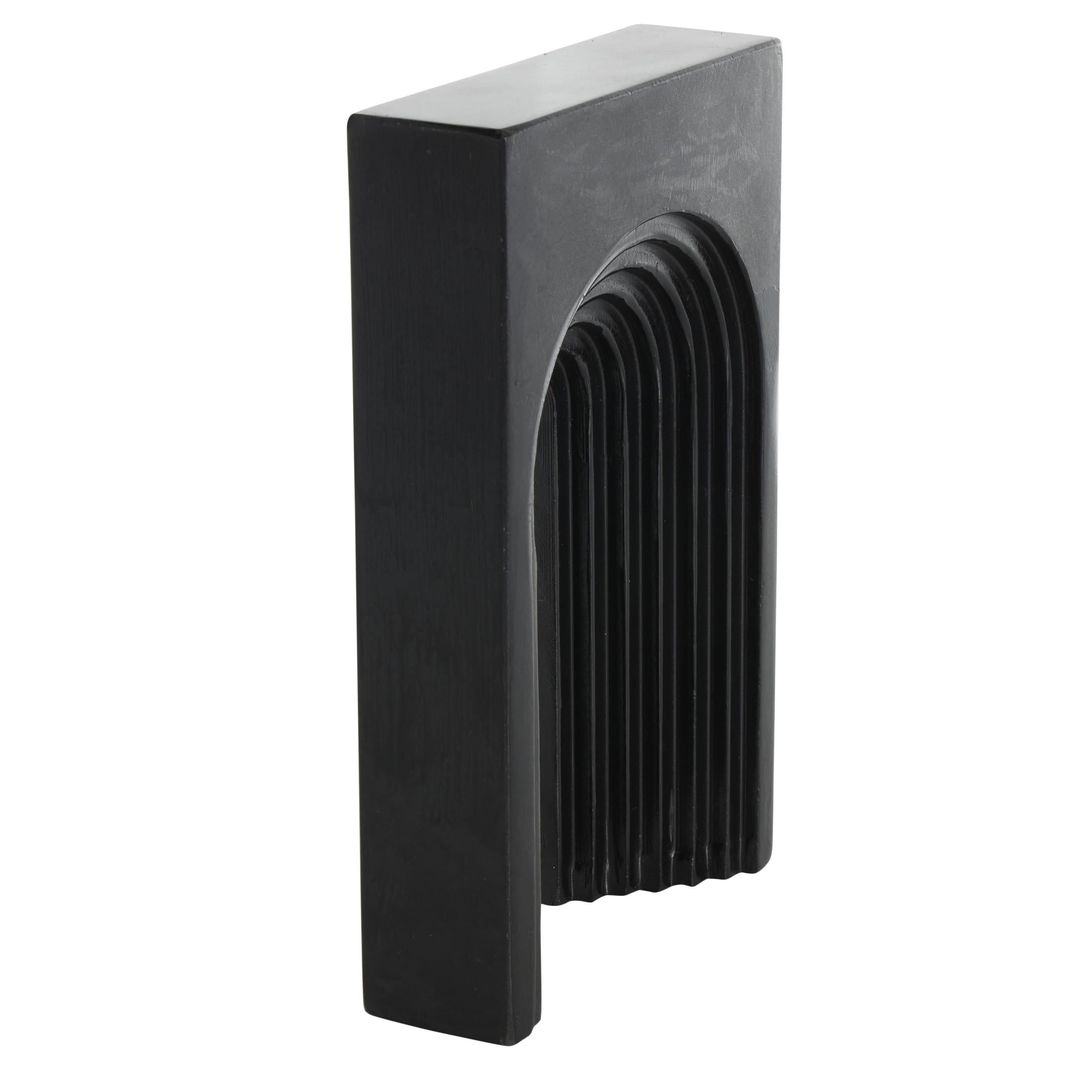 7" x 11" Black Marble Rectangular Geometric Sculpture with Arched Groove Interior, by DecMode