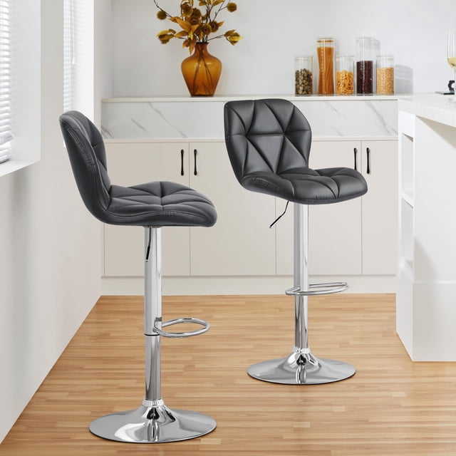 Set de 2 taburetes altos grises de cuero PU ajustables Yaheetech