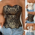 thumbnail image 5 of Women's Irregular Strapless Corset Top Sexy Lace Up Back Overbust Bustier Going Out Party Crop Tube Tops, 5 of 5