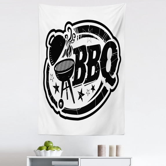 BBQ Tapestry, Barbecue Celebration Picnic Grilling Cooking Family Vacation Monochrome Art, Fabric Wall Hanging Decor for Bedroom Living Room Dorm, 5 Sizes, White Charcoal Grey, by Ambesonne