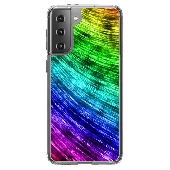 DistinctInk Clear Shockproof Hybrid Case for Galaxy S21  PLUS 5G (6.7" Screen) - TPU Bumper, Acrylic Back, Tempered Glass Screen Protector - Rainbow Shimmering Curve