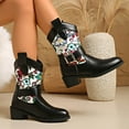 thumbnail image 2 of Rokment Winter Fall Flower Wide Calf Cowboy Boots for Women 2025 Black Leather Vintage Floral Buckles Mid Calf Cowgirl Booties, 2 of 5