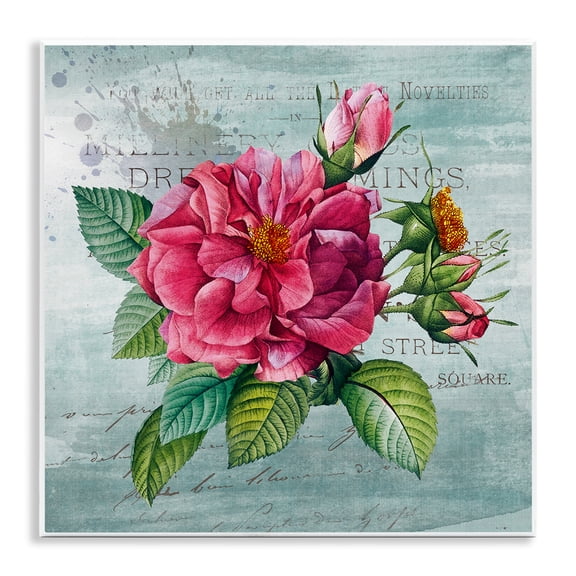 Stupell Industries Pink Garden Flower over Rustic Floral Painting Unframed Art Print Wall Art, 12 x 12