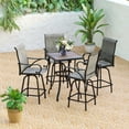 thumbnail image 4 of MAISON ARTS 3/5-Piece Patio Bar Stool Set Wood-look Table & Grey Textilene Sling Fabric Swivel Bar Stools 3-Piece, 4 of 5