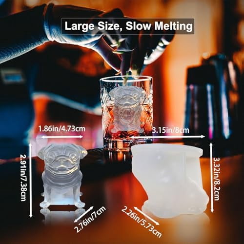 3D Pug Dog Ice Cube Silicone Molds Tray for Whiskey, Cocktail, Drink Decor, Bar; Rich Details. Fun Animal Shape Large Dogs Candle Epoxy Resign Mold; Pug Gifts for Women Kids Puppy Lover, 2 Pack