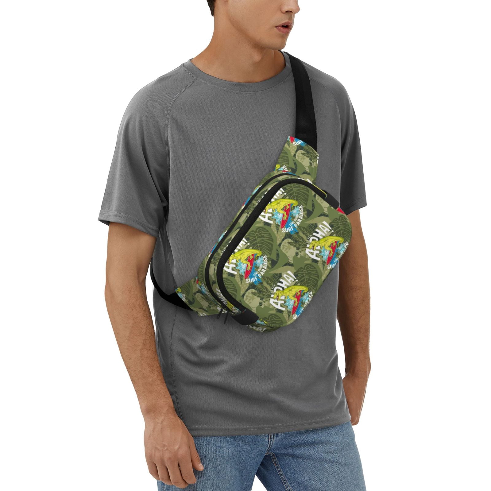 Picia Surfing Dinosaur Print Square Double-Layer Waist Bag Mini Adjustable Waist Belt Bag Exercise Running Travel Hiking