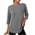 thumbnail image 4 of Lixiuxyad Women Basic Tee Athletic Sun Casual Crewneck 3/4 Sleeve Solid Color Tee Shirt Top For Outdoor Sports,Gray, 4 of 6