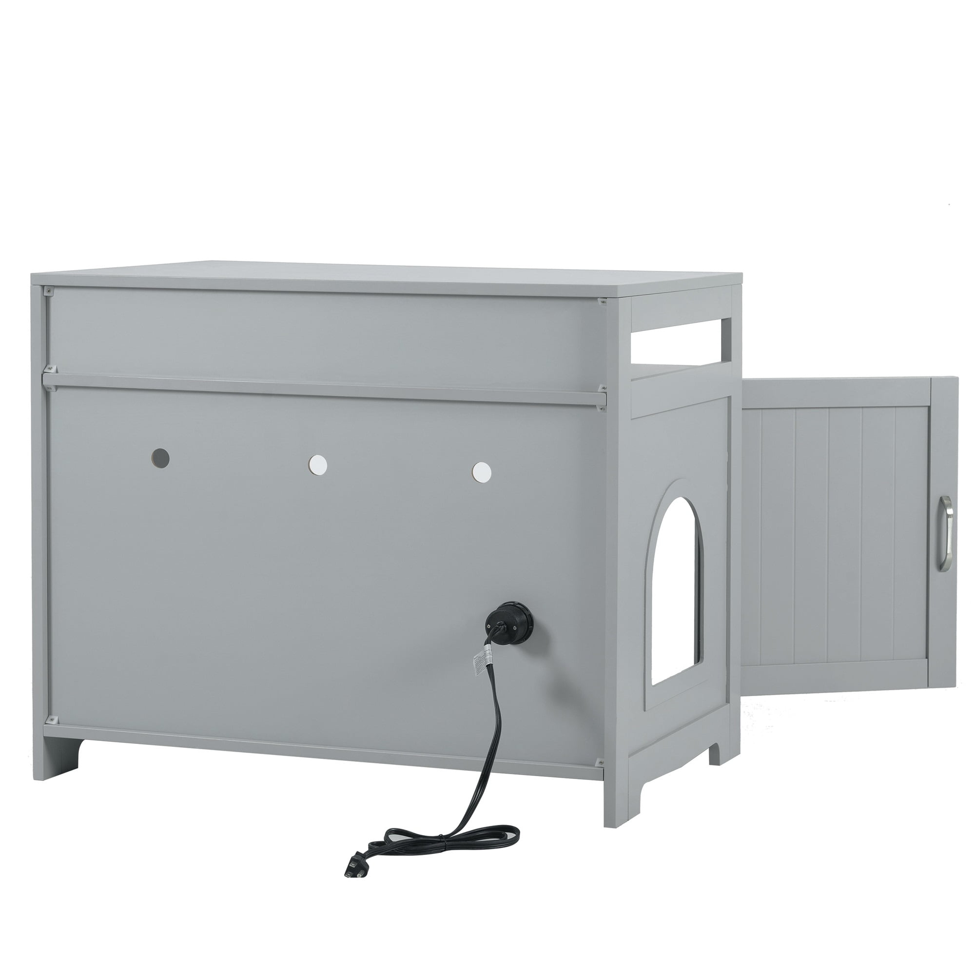 Pefilos 31" Cat Litter Box Enclosure Furniture with Hidden Plug, 2 Doors Indoor Cat Washroom, Wooden Enclused Litter Box Cat House, Gray Pefilos 31" Cat Litter Box Enclosure Furniture with Hidden Plug, 2 Doors Indoor Cat Washroom, Wooden Enclused Litter Box Cat House, Gray