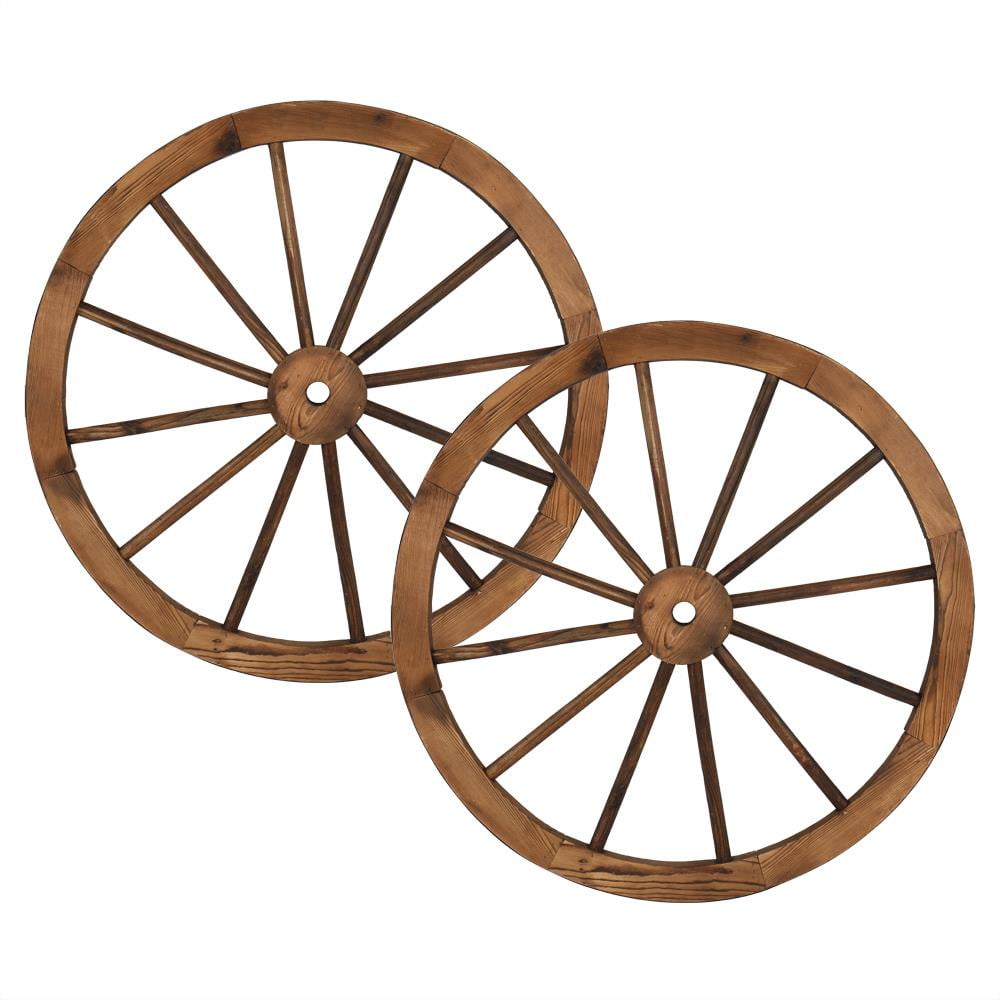 Steel-rimmed Wooden Wagon Wheels Set of Two Decorative Wall Decor 