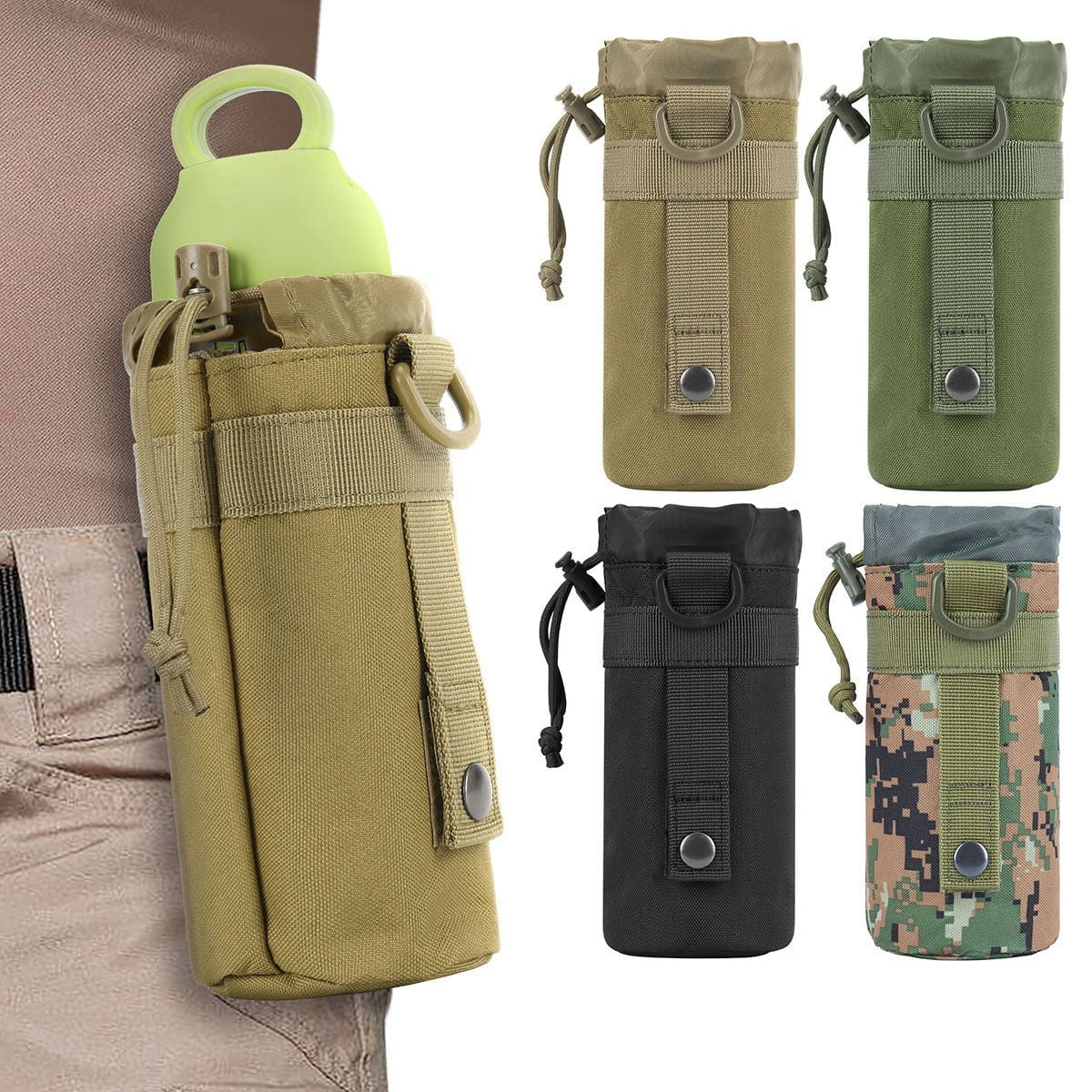 Bassdash Tactical Molle Water Bottle Pouch with Carabiner Foldable Mesh  Holder Bag for Travel Fishing Hunting Hiking Outdoor Activities