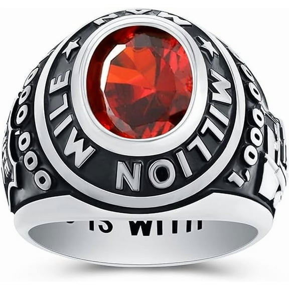 Custom Class Rings Fully Personalized Class Rings for Men Cubic Zirconia Birthstone Sterling Silver Rings Class Rings for Men High School Size 5-15 Men's High School Class Rings