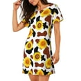 thumbnail image 2 of Easygdp Cow Print Sunflower Camisón de manga corta para mujer, informal, estampado, 2 of 6