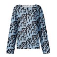 thumbnail image 4 of Women's Autumn Winter Plant Print Top Waffle Henry Shirt for Nature-Inspired Comfortable and Loose Fit Fall Tops for Women,Blue,L, 4 of 7