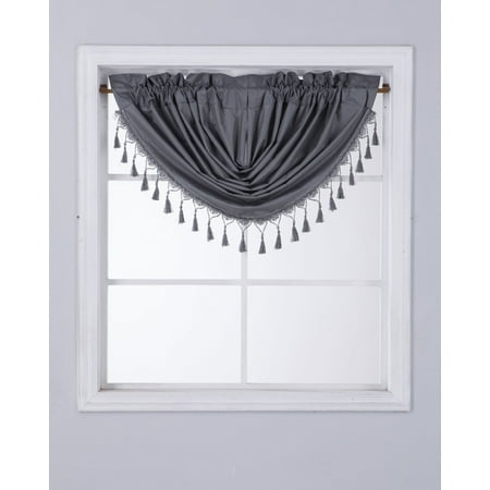 Fall Swag - RS8 1-Piece CHARCOAL Swag Waterfall Insulated Foam Lined Blackout Rod Pocket Window Valance 48