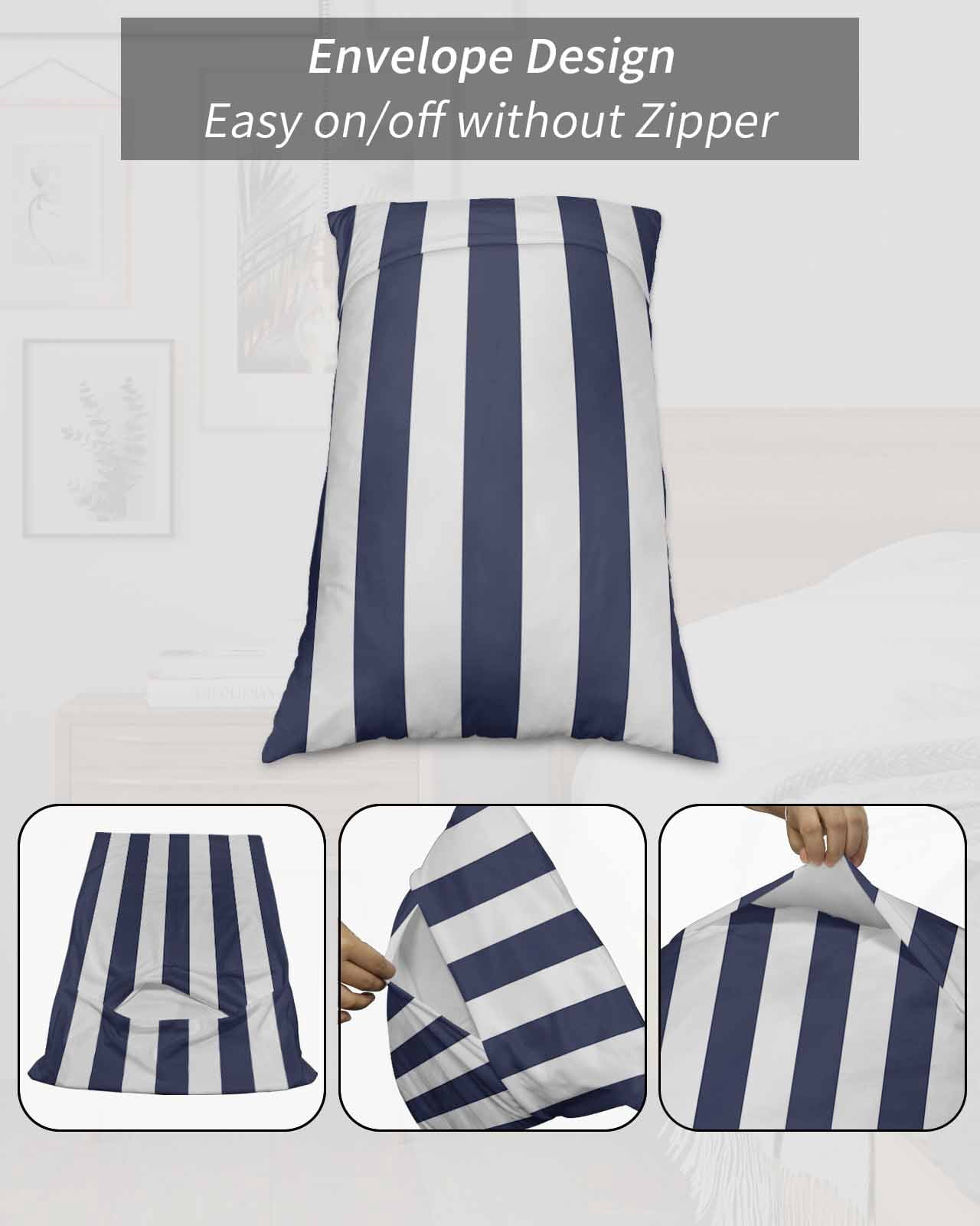 Blue Stripes Pillow Covers Queen Size 2 Pack, Simple Blue White Texture Soft Bed Throw Pillowcases Breathable Cooling Long Lumbar Body Pillow Sham Cover for Bed Sofa 20''x30''