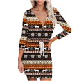 thumbnail image 1 of Vestido de sudadera con capucha estampado de manga larga con cremallera informal de Navidad para mujer a la moda Pompotops hdfakjf5715, 1 of 5