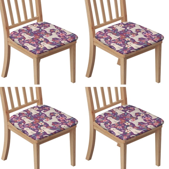 Goldendoodle Dog and Flower Floral Seat Covers for Dining Room Chairs Set Of 4,Stretch Printed Washable Chair Seat Cover with Elastic Ties and Button,Removable Waterproof Couch Cushion Covers