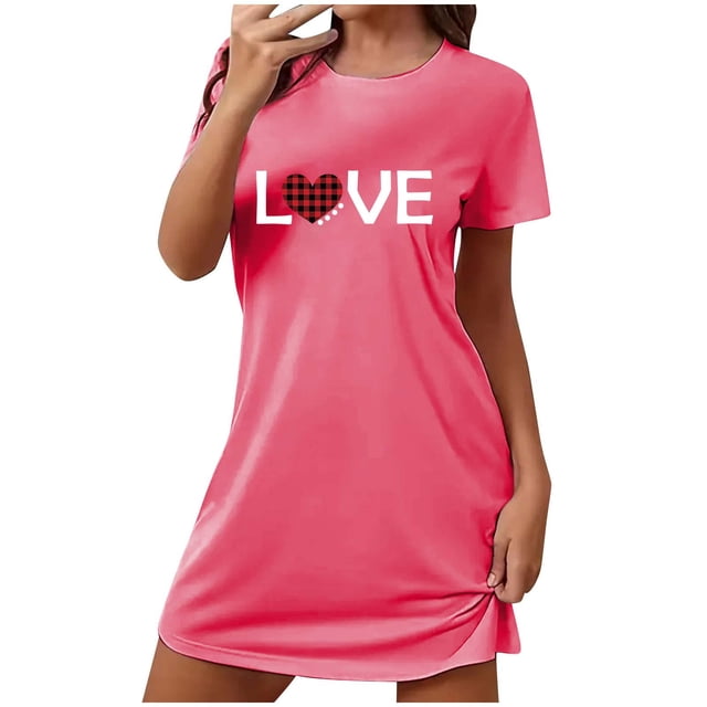 Pyjamas Douillets pour Femmes Chemises de Nuit Douces pour Femmes Chemises de Nuit à Manches Courtes pour Dormir Nuisette à Enfiler Douce Mignonne Robe de Nuit Imprimée Robes pour Femmes Vêtements de Nuit Robe de Pyjama m