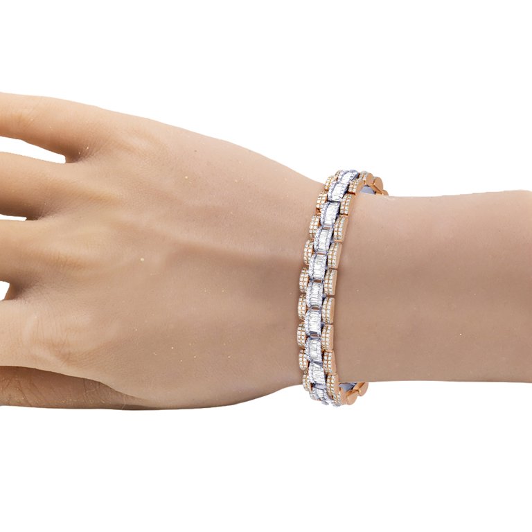 14k Two Tone Presidential Style Baguette Diamond Bracelet