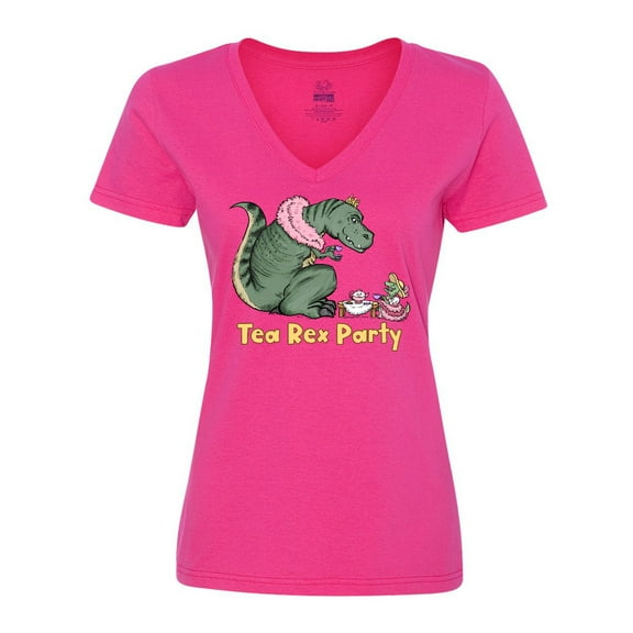 Inktastic Funny Tea Rex Party Women's V-Neck T-Shirt