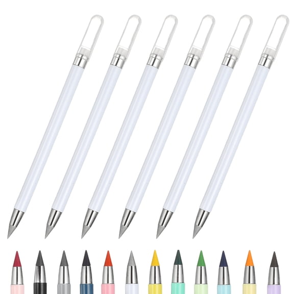 6 Pcs Mechanical Sharpened Forever Pencils Set, White