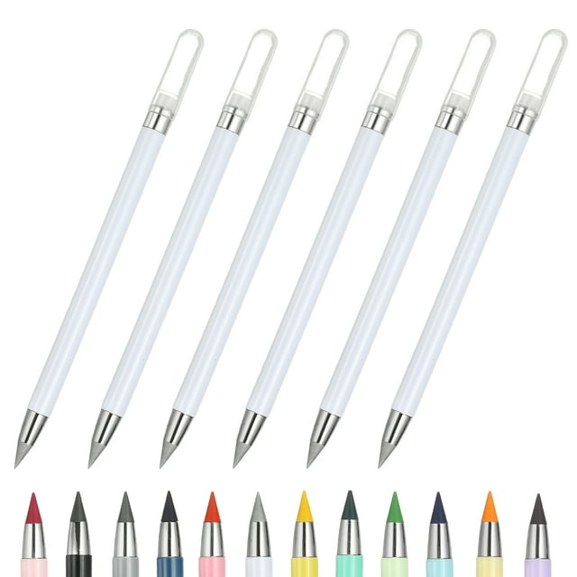 6 Pcs Mechanical Sharpened Forever Pencils Set, White