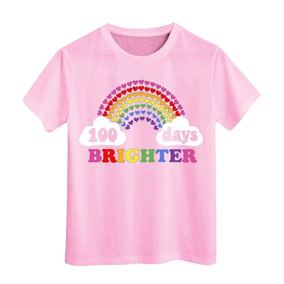 XEGLSBU Shirts for Girls 10-12 Trendy Sleek 100 Days of School Shirts for Boys Girls in My 100 Days T Shirt Happy 100th Day of School Print Casual Tops Pink Size 4-5 Years