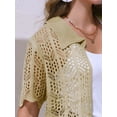 thumbnail image 5 of DARING DIVA Women's Button Down Short Sleeve Crochet Hollow Out Beach Cover Up S Khaki, 5 of 6