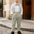 thumbnail image 2 of QTBIUQ Toddler Boys Three-Piece Suit Set Cotton Turn-Down Collar Shirt and Suspender Pants Formal Outfit Set with Bow Tie, 2 of 9