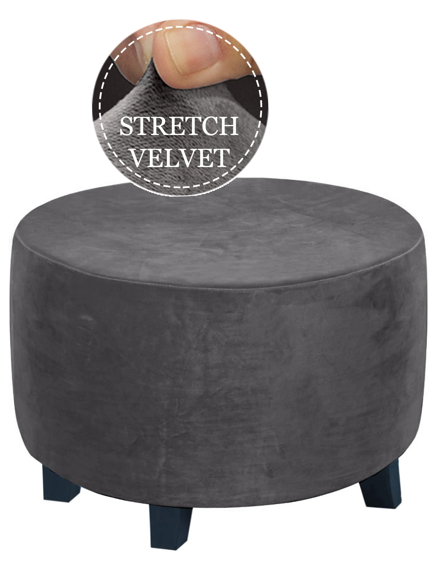 KBOOK Round Ottoman Slipcover Velvet Ottoman Covers Living Room