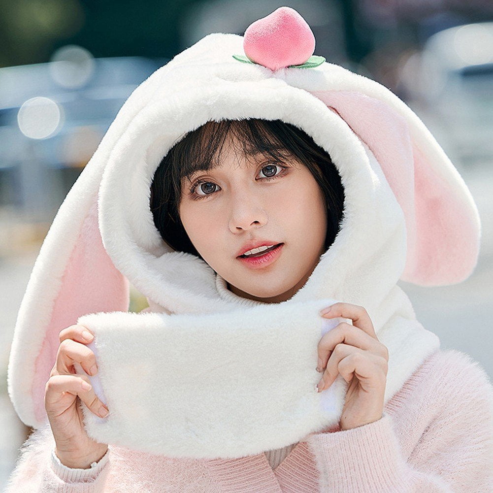 Jiibva Ski Helmet Cover,Cute Bunny Hood Ski Mask for Women and Men,Winter Warm Outdoor Hooded Sports Windproof Mask for Neck,Face