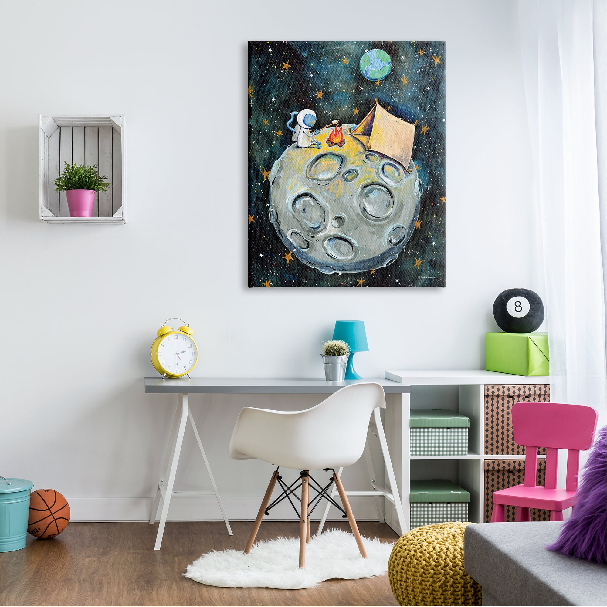 Stupell Industries Astronaut Camping Moon Whimsical Stars Outer Space Canvas Wall Art, 36 x 48, Design by Rachel Nieman