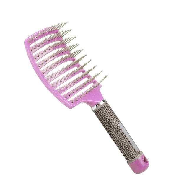 Cepillo masajeador rosa para el cuero cabelludo y cepillo desenredante antiestático para cabello mojado o rizado.