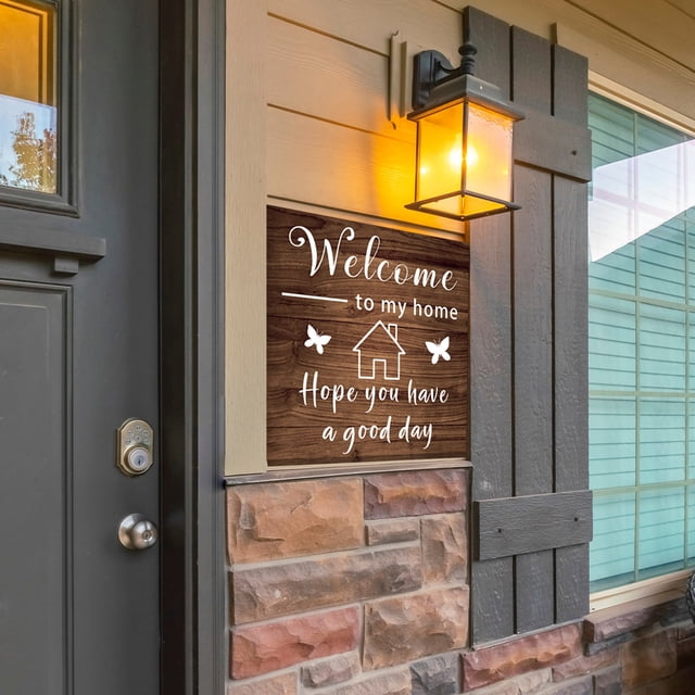 MORESEC Wall StickerWelcome to My Home Self-Adhesive Wall Sticker for Living Room Door Decoration, Simulated Wood Sign Background Showcase Decor, Easy Apply Peel Design for Clean Surfaces