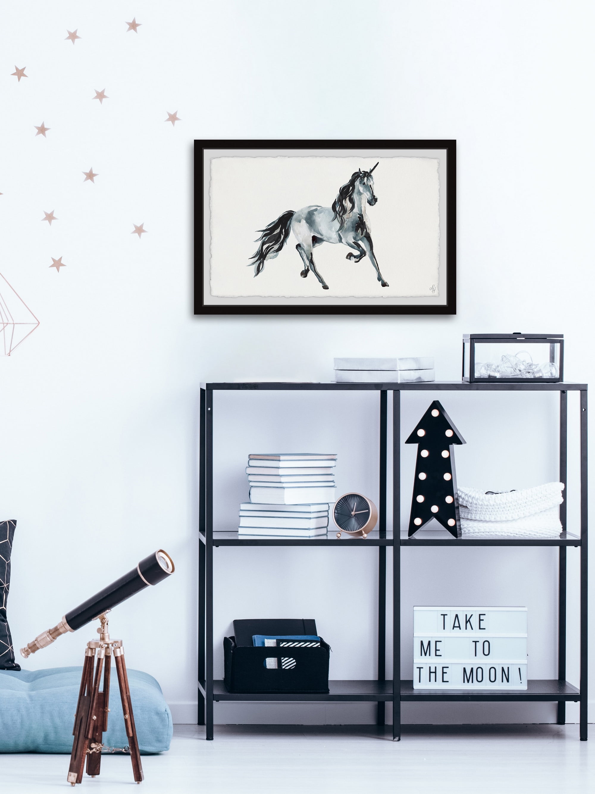 Marmont Hill Majestic Black Unicorn Framed Wall Art, 24.00" x 1.50"
