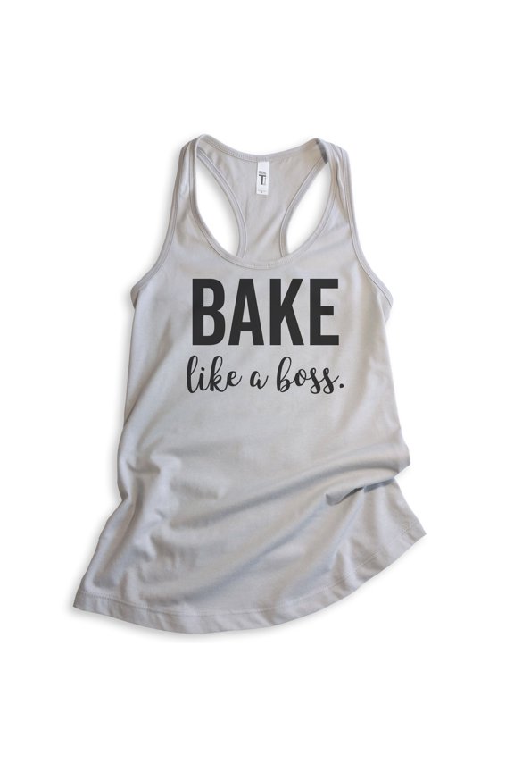 Bake Like A Boss Tank Top, Ladies Racerback Tank Top, Girl Boss Tank, Baking Tank, Silver Gray, Medium