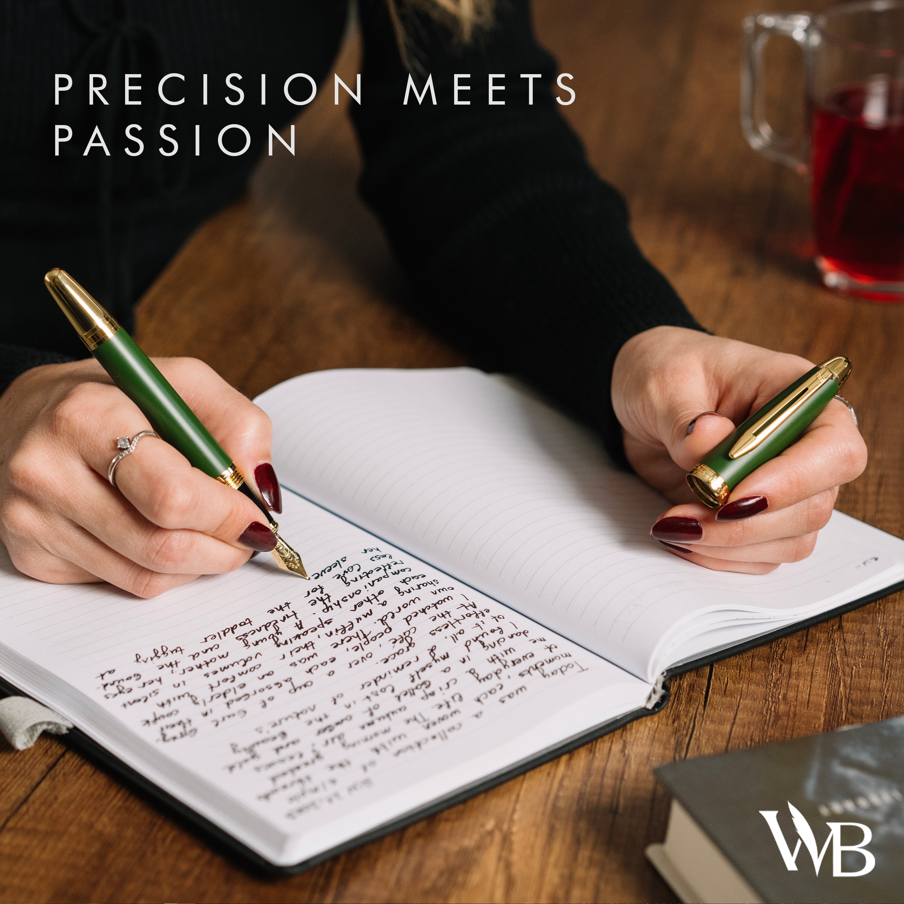 Wordsworth & Black Majesti Fountain Pen-(Green), Luxury Case, 24K Gold Finish; 18K Gilded Medium Nib- Ink Cartridges, Refillable Ink Converter-Calligraphy Pen-Best Business Gift Set for Men & Women