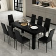 thumbnail image 2 of Costway Modern Rectangular Kitchen Table Set with 8 PVC Leather Dining Chairs Black, 2 of 8