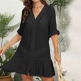 thumbnail image 4 of Womens Swimsuit Cover Up V Neck Ruffled Cover Up Button Down Bathing Suit Beach Dress with Short Sleeve Women's Swimwear Black, Size S, 4 of 5