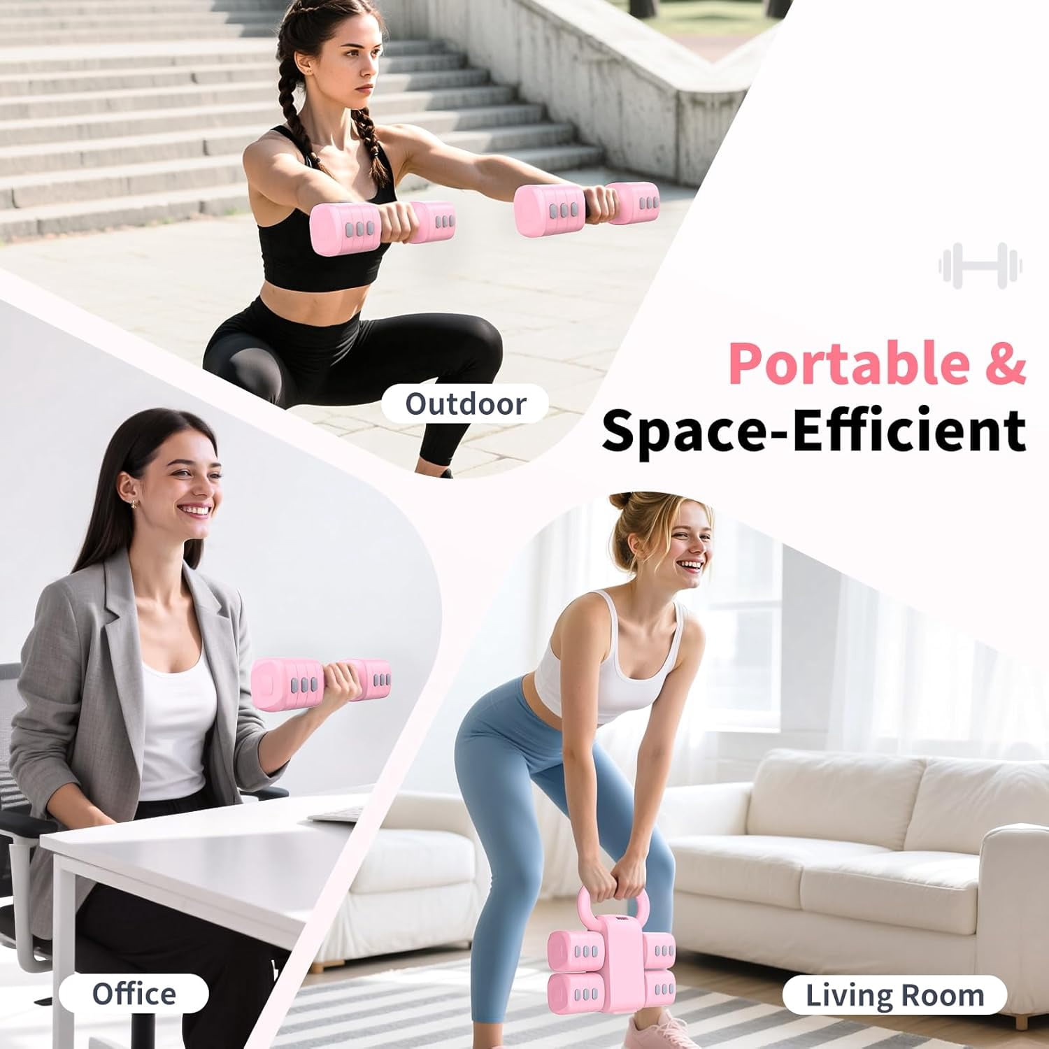 2-in-1 Adjustable Dumbbell Set, 4-Level Weight Dumbbell Set for Women and Men, Each piece weighs 2.2/3.3/4.4/5.5lb and comes in a kettlebell form, ideal for home gym workouts and training