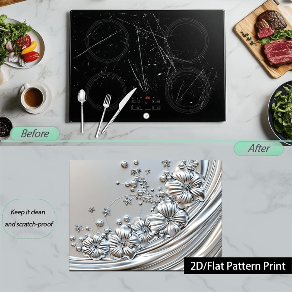 1 piece, stove panel and cooktop panel protection pad, 2D flat European floral pattern kitchen decorative countertop pad, suitable for stoves, washing machines, dryers, coffee machines, multi-functio