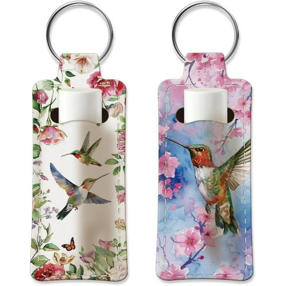 2pcs Lipstick Holder Keychain Hummingbird Lip Balm Holders Elastic Diving Fabric Lipstick Keychains Portable Lipsticks Holder Bags Chapstick Sleeve Key Ring Holders for Lipsticks Chapstick